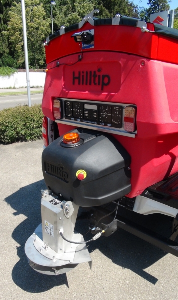 HILLTIP IceStriker 1100 hopperspreader in red on Mitsubishi L200 KingCab